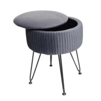 Sitzhocker mit Staufach Ø33cm Samt-Optik hellgrau Gestell schwarz