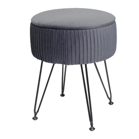 Sitzhocker mit Staufach Ø33cm Samt-Optik hellgrau Gestell schwarz