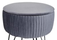 Sitzhocker mit Staufach Ø33cm Samt-Optik hellgrau Gestell schwarz
