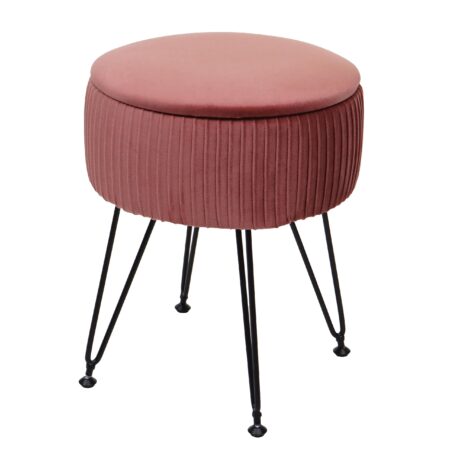 Sitzhocker mit Staufach Ø33cm Samt-Optik rosa Gestell schwarz