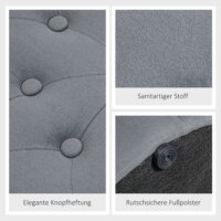 Ein grauer Sitzhocker mit Stauraum in runder Form und Samtoptik.