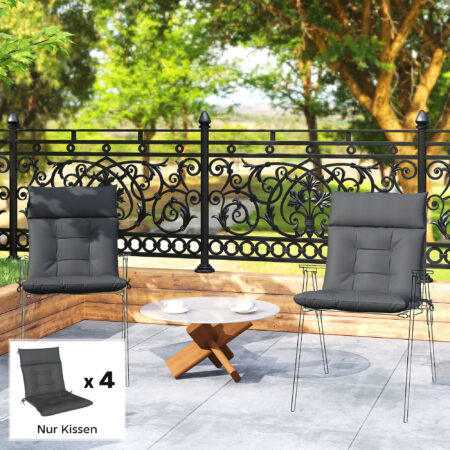 Sitzkissen 4er Set wasserabweisend rutschfest Indoor Outdoor dunkelgrau