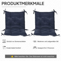 Sitzkissen 2er Set dick mit Bindebändern 98x50cm dunkelblau