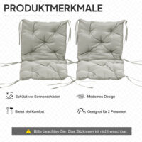 Sitzkissen 2er Set dicke Stuhlkissen mit Bindebändern 98x50cm hellgrau