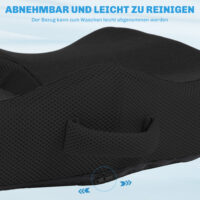 Schwarzes ergonomisches orthopädisches Sitzkissen aus Memory-Schaum, unterstützt eine gesunde Sitzhaltung und entlastet den Rücken.