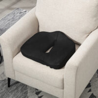 Schwarzes ergonomisches orthopädisches Sitzkissen aus Memory-Schaum, unterstützt eine gesunde Sitzhaltung und entlastet den Rücken.