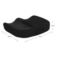 Schwarzes ergonomisches orthopädisches Sitzkissen aus Memory-Schaum, unterstützt eine gesunde Sitzhaltung und entlastet den Rücken.