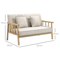 Sofa 2-Sitzer kompakt Leinenoptik beige