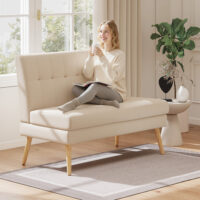 Sofa 2-Sitzer gepolstert für kleine Räume Leinenoptik beige