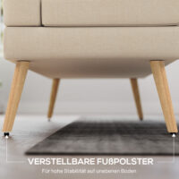 Sofa 2-Sitzer gepolstert für kleine Räume Leinenoptik beige