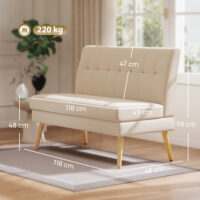 Sofa 2-Sitzer gepolstert für kleine Räume Leinenoptik beige