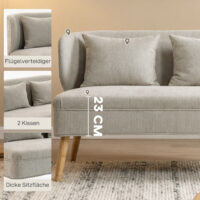 Sofa 2-Sitzer klein mit Holzfüssen für Wohnzimmer Chenille beige