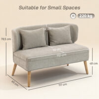 Sofa 2-Sitzer klein mit Holzfüssen für Wohnzimmer Chenille beige