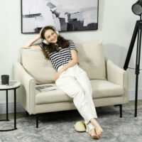 Sofa 2-Sitzer mit Stoffbezug und Polsterung für Wohnzimmer cremeweiss