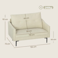 Sofa 2-Sitzer mit Stoffbezug und Polsterung für Wohnzimmer cremeweiss