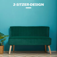 Sofa 2-Sitzer Retro mit Holzbeinen für Wohnzimmer dunkelgrün