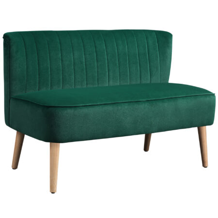Sofa 2-Sitzer Retro mit Holzbeinen für Wohnzimmer dunkelgrün