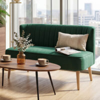 Sofa 2-Sitzer Retro mit Holzbeinen für Wohnzimmer dunkelgrün