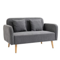 Sofa 2 Sitzer mit Kissen für Wohnzimmer und Schlafzimmer Samtoptik grau