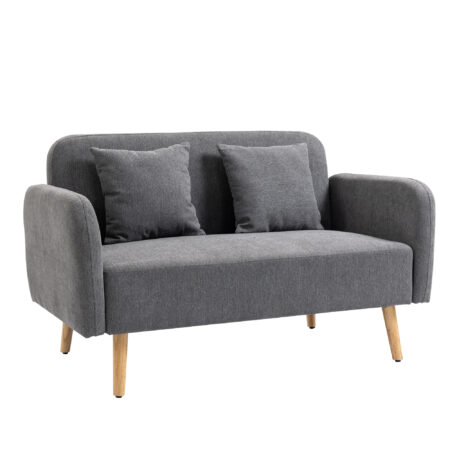 Sofa 2 Sitzer mit Kissen für Wohnzimmer und Schlafzimmer Samtoptik grau