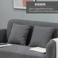Sofa 2 Sitzer mit Kissen für Wohnzimmer und Schlafzimmer Samtoptik grau