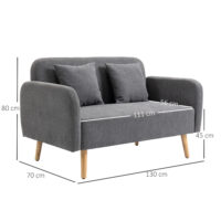 Sofa 2 Sitzer mit Kissen für Wohnzimmer und Schlafzimmer Samtoptik grau