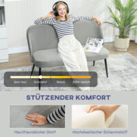 Sofa 2-Sitzer modern mit Samtbezug grau