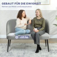 Sofa 2-Sitzer modern mit Samtbezug grau