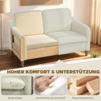 Sofa Couch 2-Sitzer klein für Wohnzimmer Sherpa-Fleece cremeweiss