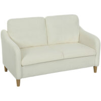 Sofa Couch 2-Sitzer klein für Wohnzimmer Sherpa-Fleece cremeweiss