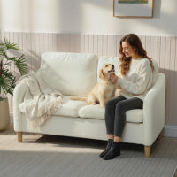 Sofa Couch 2-Sitzer klein für Wohnzimmer Sherpa-Fleece cremeweiss