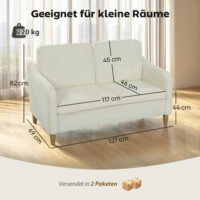 Sofa Couch 2-Sitzer klein für Wohnzimmer Sherpa-Fleece cremeweiss