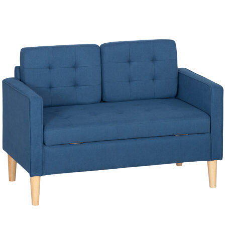 Sofa 2-Sitzer mit Stauraum und Kissen blau