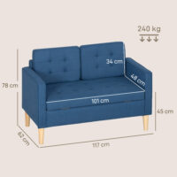 Sofa 2-Sitzer mit Stauraum und Kissen blau