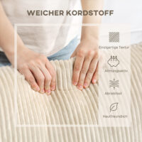Sofa 3-Sitzer mit Kissen für Wohnzimmer Schlafzimmer Cord cremeweiss