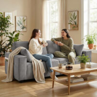 Sofa 3-Sitzer modern mit Federkern und Kissen Cord hellgrau