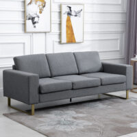 Sofa 3 Sitzer mit Kissen Leinenoptik Stoff dunkelgrau