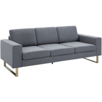 Sofa 3 Sitzer mit Kissen Leinenoptik Stoff dunkelgrau