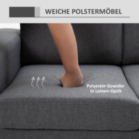 Sofa 3 Sitzer mit Kissen Leinenoptik Stoff dunkelgrau