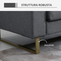 Sofa 3 Sitzer mit Kissen Leinenoptik Stoff dunkelgrau
