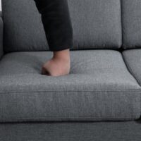 Sofa 3 Sitzer mit Kissen Leinenoptik Stoff dunkelgrau