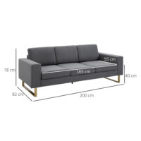 Sofa 3 Sitzer mit Kissen Leinenoptik Stoff dunkelgrau