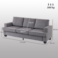 Sofa Polstersofa 3-Sitzer für Wohnzimmer aus Stoff grau