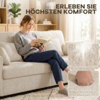 Sofa 3-Sitzer mit Kissen für Wohnzimmer Samt beige