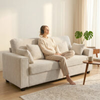 Sofa 3-Sitzer mit Kissen für Wohnzimmer Samt beige