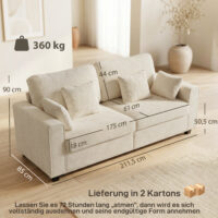 Sofa 3-Sitzer mit Kissen für Wohnzimmer Samt beige