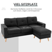 Sofa Ecksofa L-Form Chaiselongue 193x136x85cm Schwarz - Grosszügiges Ecksofa mit Chaiselongue, in Schwarz.