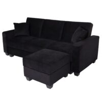 Sofa mit Ottomane Gästebett Schlaffunktion Stauraum 217x145cm Samt schwarz