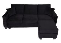Sofa mit Ottomane Gästebett Schlaffunktion Stauraum 217x145cm Samt schwarz