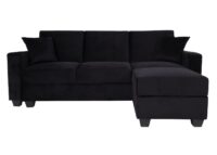 Sofa mit Ottomane Gästebett Schlaffunktion Stauraum 217x145cm Samt schwarz